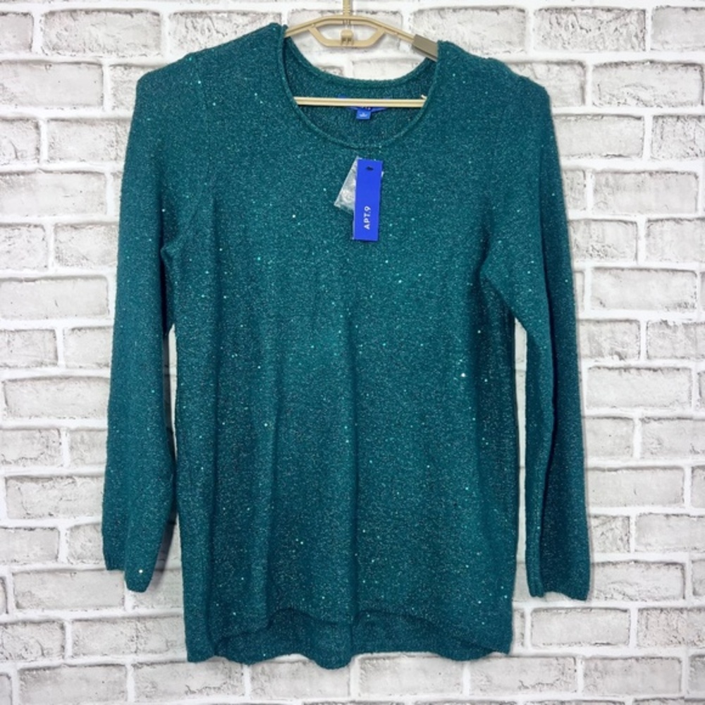 NWT๐คฉ |โขAPT. 9โข| Beautiful Emerald Green Sequin Sparkle Sweater Size Large